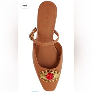 Katy Perry Tan flats with red & gold evil eye with Embellishments